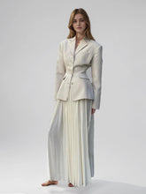 Ensemble deux pièces veste de costume slim taille haute jupe plissée trapèze